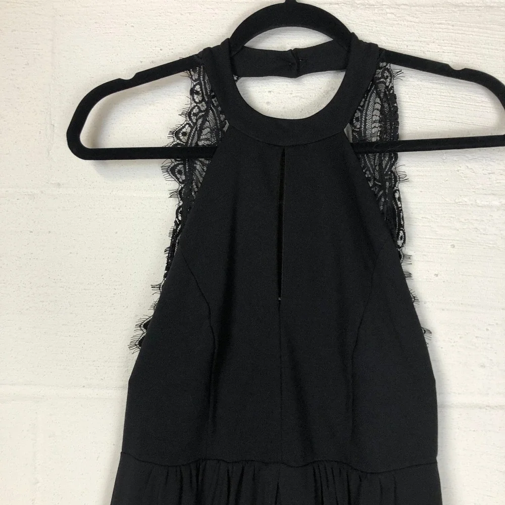 Lulus Womens Whimsigoth Witchy Lace Open Back Semi-Sheer Dress Size M‎ Black